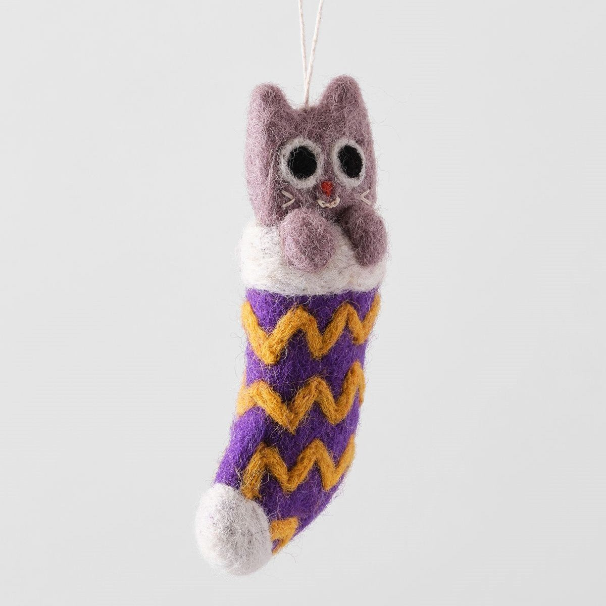 Viv Cat in Purple Stocking - Wrap Felt Decoration