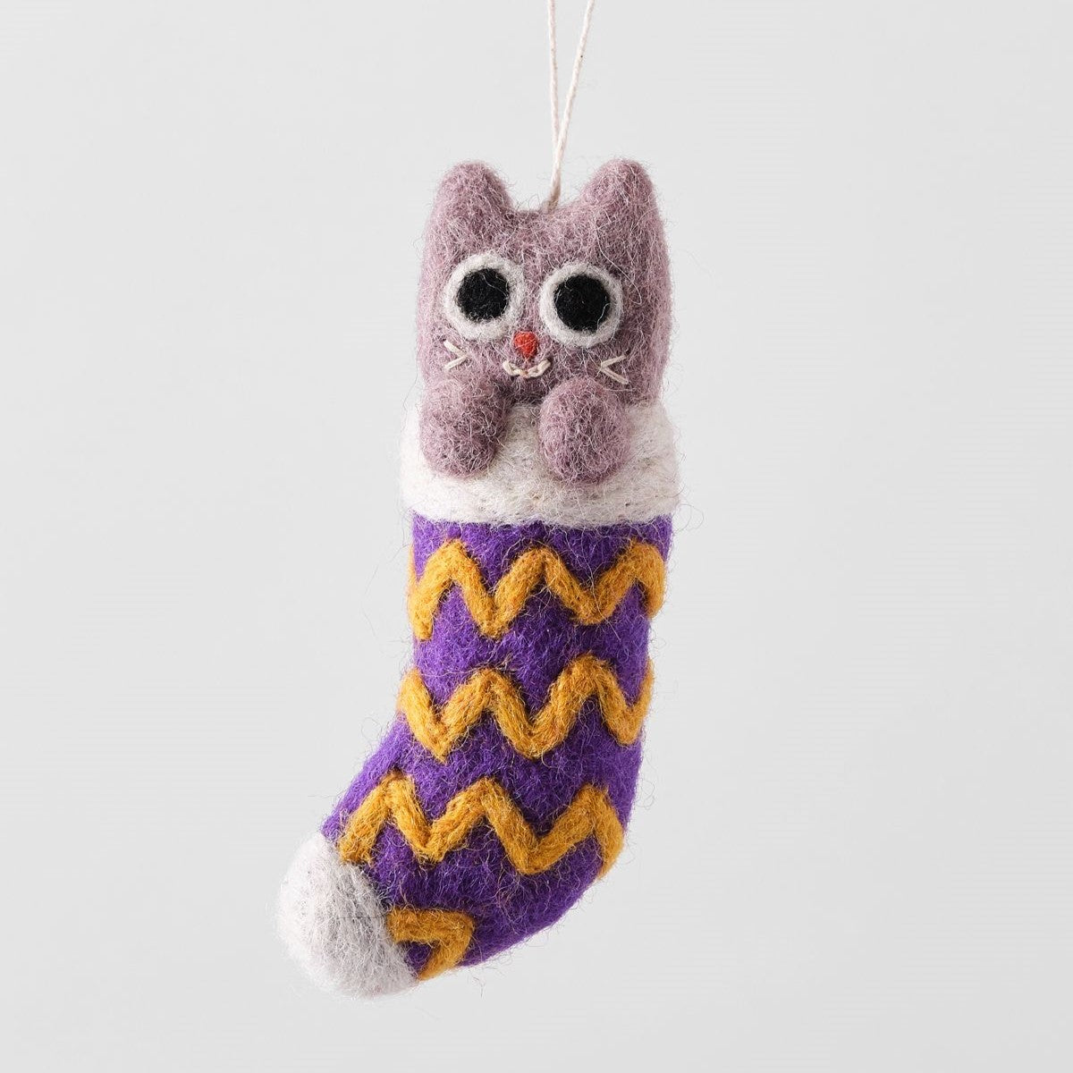 Viv Cat in Purple Stocking - Wrap Felt Decoration