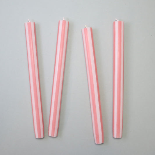 Yod & Co Striped Dinner Candles Set of 4 - Peachy Pink/White