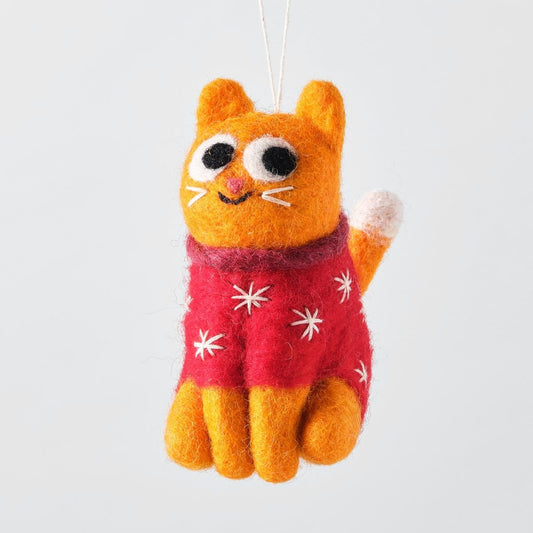 Ester Cat in Magenta Jumper - Wrap Felt Decoration