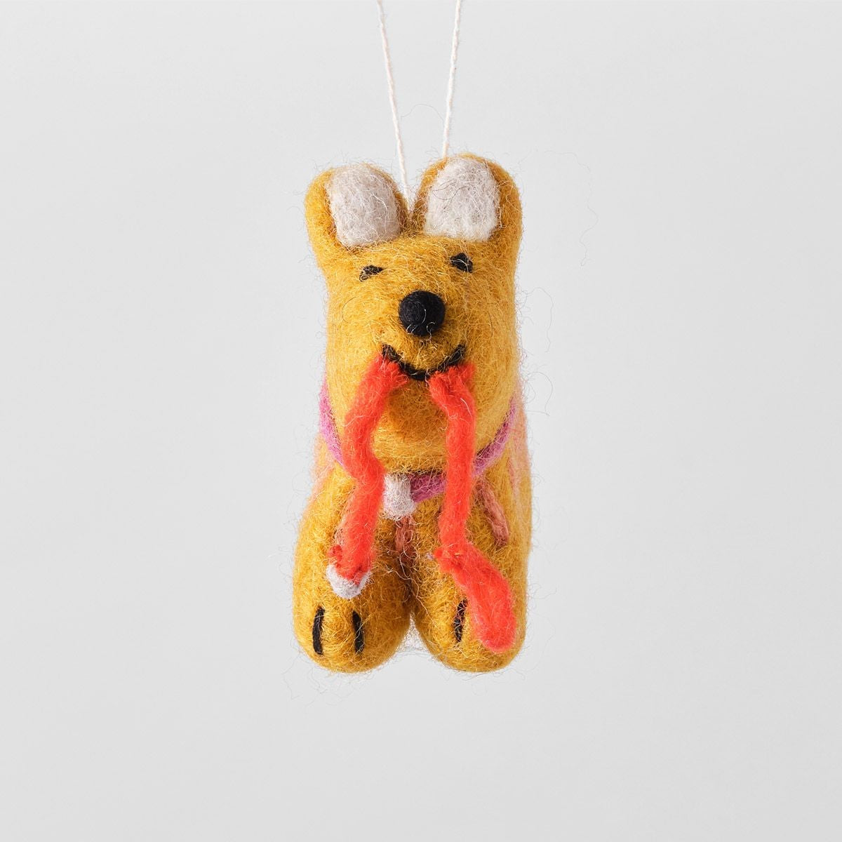 Ginger Dog with Lead - Wrap Felt Decoration